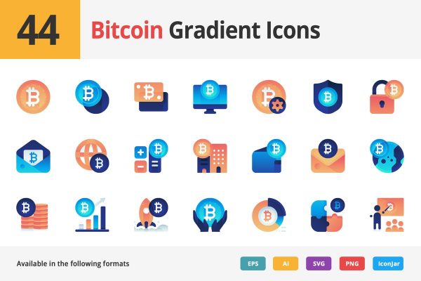 44枚比特币主题渐变矢量图标 Bitcoin Gradient Vector Icons
