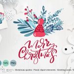 圣诞节主题元素水彩手绘设计素材 Christmas floral holiday elements