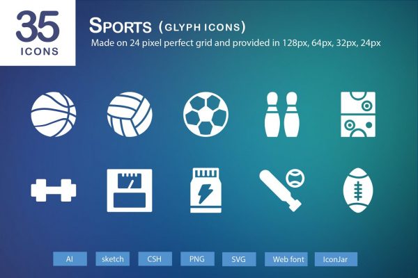 35枚体育运动标志字体图标 35 Sports Glyph Icons